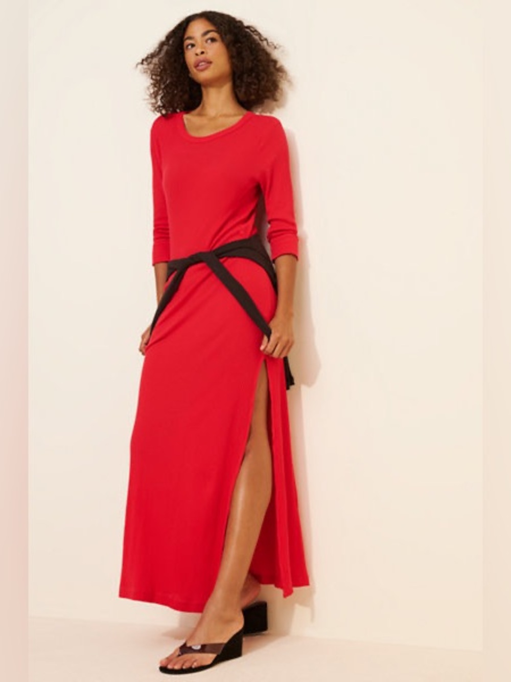 Free-est by Free People Ribbed Maxi Dress Medium Red Cotton